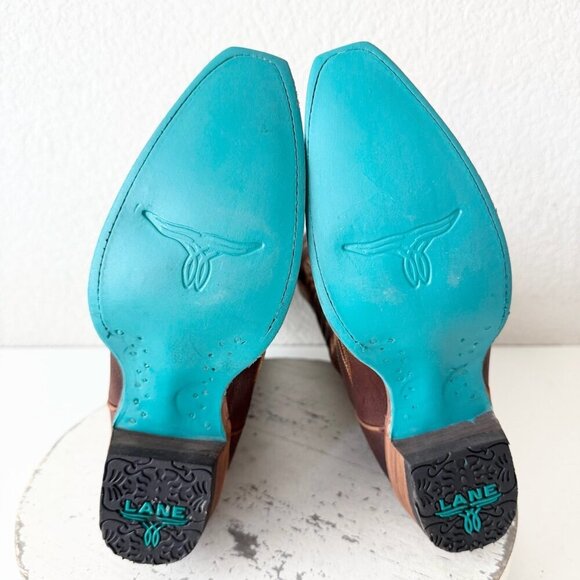 Lane LEXINGTON Womens Cowboy Boots 6 Cognac Brown Western Cowgirl Mid Calf Tall - Picture 8 of 11